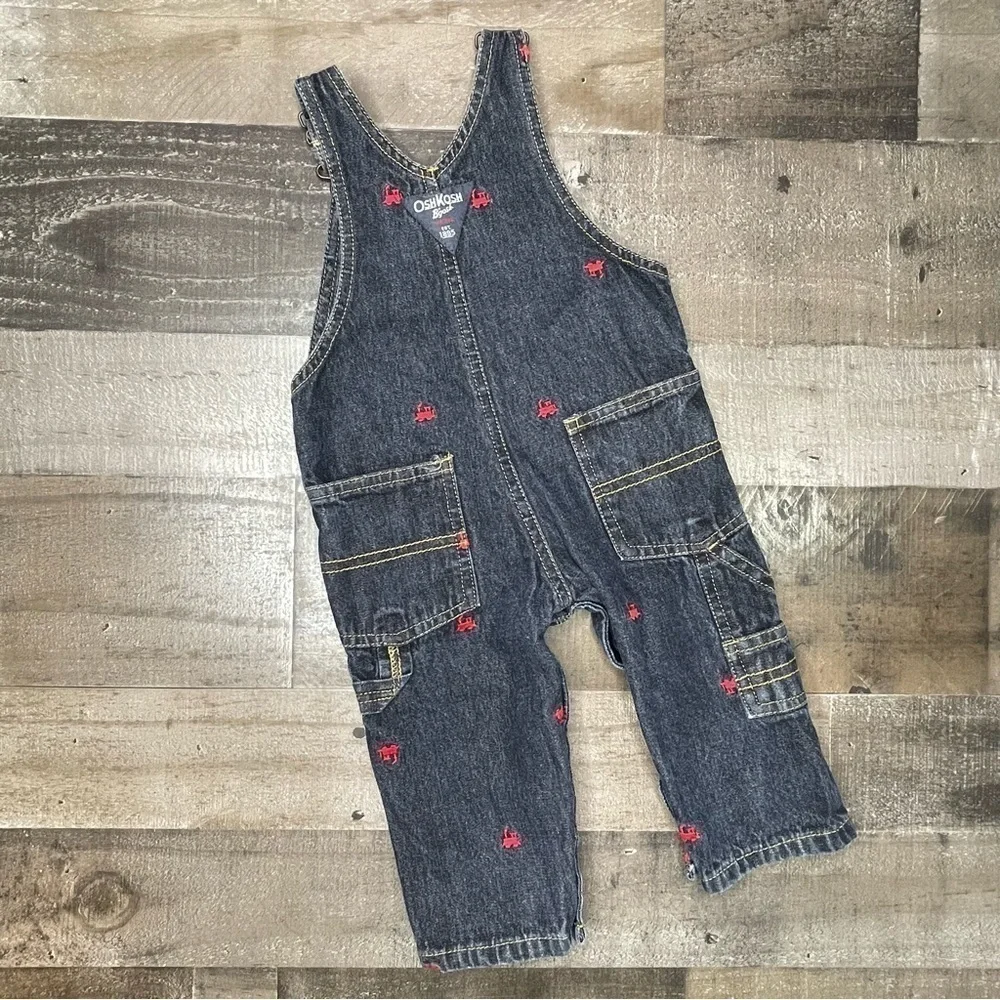 OshKosh Embroidered Train Denim Overalls size 9 months